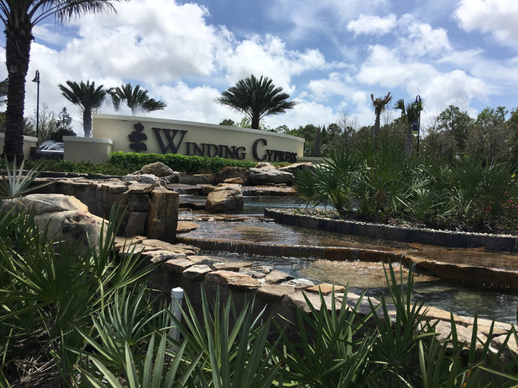 Winding Cypress Naples FL garden entrance and water feature designed and built by Emil Kreye and Son, Inc
