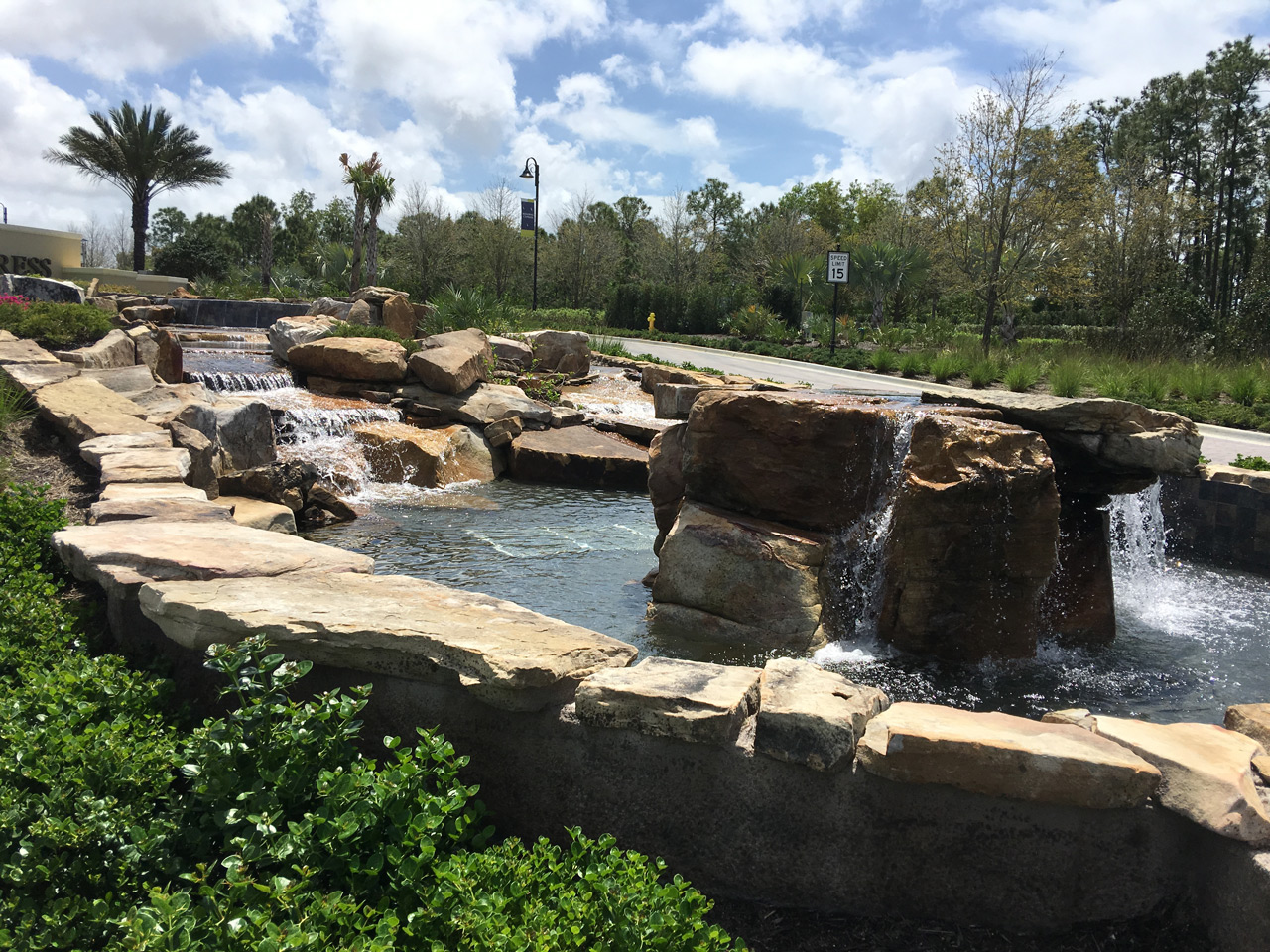 Winding Cypress Naples FL garden entrance and water feature designed and built by Emil Kreye and Son, Inc