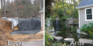 Waterfall in East Norwich Long Island NY designed and built by Emil Kreye & Son, Inc.