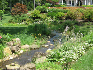 Stream leading to a pond by Emil Kreye & Son promotes a natural ecosystem for the health of fish and plants